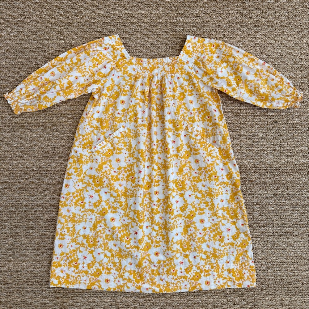 Smokks Boutique Girls Shift Dress Yellow Floral Cotton Size 6-7